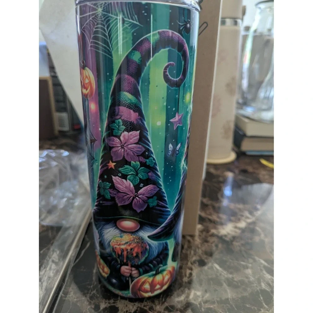 Halloween Gnome 20oz Sublimation Tumbler Stainless Steel Metal Straw NEW